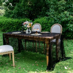 Elegant black lace tablecloth for outdoor wedding party and festive garden dining decor