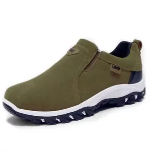 Olive green men's outdoor casual slip-on shoes with durable anti-slip rubber outsole