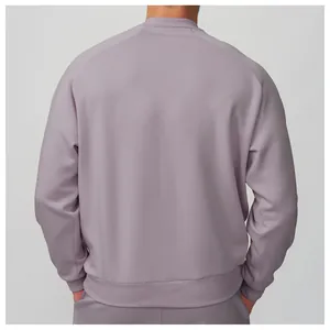 Vista posteriore di una felpa sportiva da uomo color lavanda con fondo e collo a coste