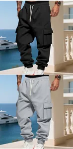Comparison detail of men's fleece-lined cargo sweatpants in black and grey colors