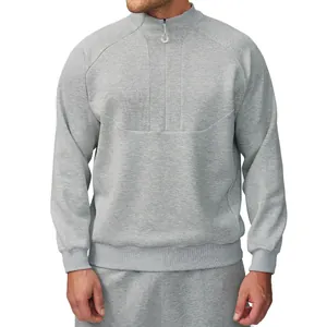 Felpa sportiva grigia leggera da uomo con mezza zip e collo alto per trekking e viaggi