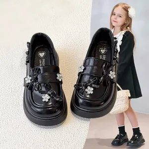 Mocassini da Bambina Scarpe alla Moda per Bambini Fiocco Strass Principessa Esibizione Scarpe Basse in Pelle PU Suola Morbida per Scuola Quotidiano