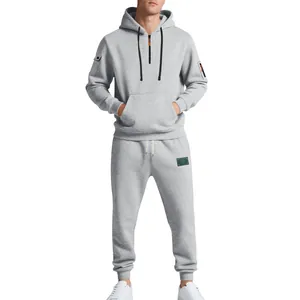 Detailed view of a premium grey heavy fleece men's tracksuit set for winter streetwear