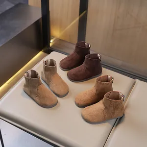 Stivaletti da Bambina in Stile Britannico Stivali Corti alla Moda in Finta Scamosciata con Cerniera Posteriore per Bambini Autunno Inverno