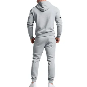 Back view of a grey heavyweight fleece tracksuit set for men with a hoodie and joggers
