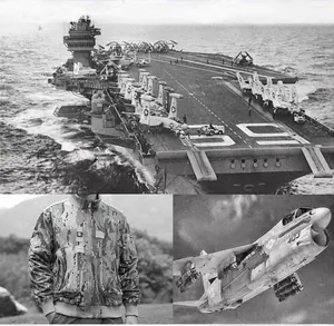Detail collage of military camouflage flight jacket with historical naval themes