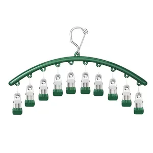 Green multi-clip laundry hanger with 10 sturdy clips for drying socks and underwear