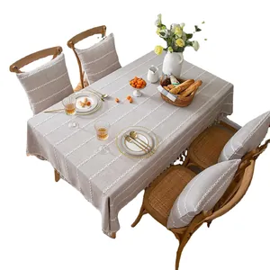 Nordic style grey stitched dustproof tablecloth and matching chair cushion set