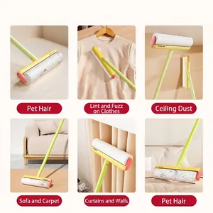 Long-handle lint roller for pet hair and floor cleaning with dopamine color design