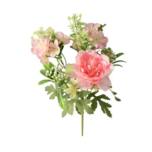 Künstlicher rosa Pfingstrosenstrauß mit grünen Blättern für Hochzeit und Heim