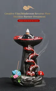 Bionic mushroom resin backflow incense burner with cascading smoke effect for home decor