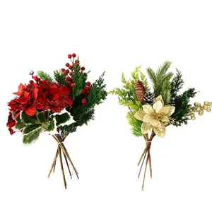 Artificial Christmas flower bouquets with red and gold poinsettias for festive decor