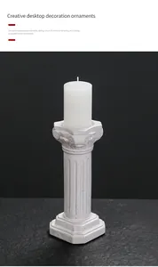 Close-up of white speckled ceramic Roman column candle holder for elegant home decor