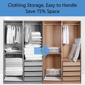 Thickened space-saving vacuum storage bags for clothes and bedding in a tidy wardrobe.