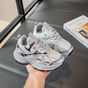 Baskets en Maille Respirante pour Filles 2025 Printemps Été Mode Enfants Chaussures de Papa Argent Noir Chaussures de Course Sport