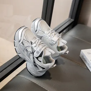 Baskets tendance en mesh argenté pour filles, chaussures de sport respirantes enfant
