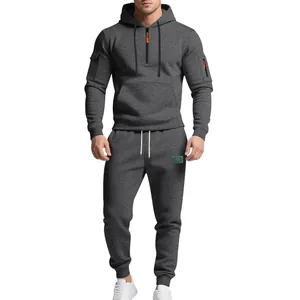 Men's heavy grey fleece tracksuit with half-zip hoodie and matching cargo joggers