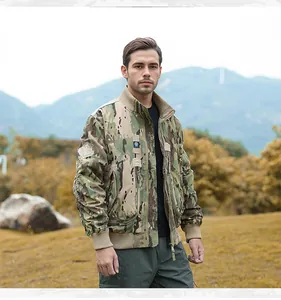 Professional men's camouflage flight jacket and tactical bomber jacket outdoors