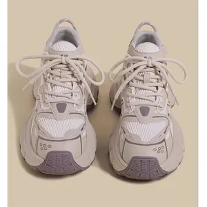 Professional beige breathable mesh chunky sneakers for boys and girls in autumn