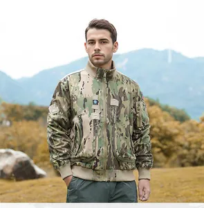 Tactical camouflage flight jacket for men with standing collar detail