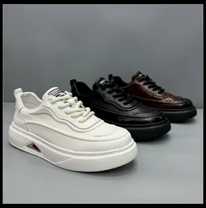 Baskets décontractées pour hommes en cuir véritable, blanc, noir et marron élégants