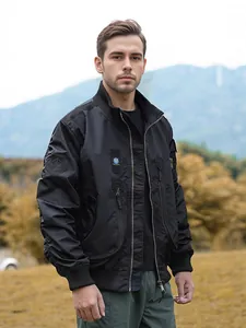 Men's Tactical Flight Bomber Jacket Stand Collar Windproof Nylon Outerwear Coat With Patches Multi-Pockets Casual Baseball Uniform