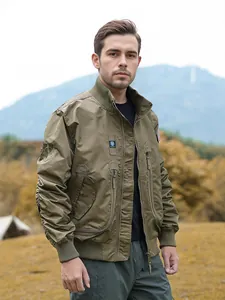 Men's olive green tactical flight bomber jacket with military air force patches
