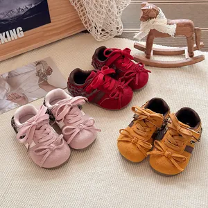 Meisjes Koreaanse Stijl Strik German Trainer Sneakers Zoete Geruite Ruffles Dikke Zool Casual Schoenen Voor Kinderen Herfst Antislip