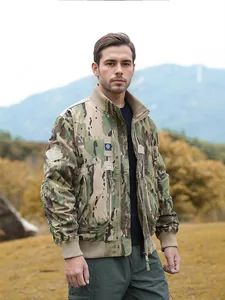 Outdoor tactical camouflage flight bomber jacket for men with military patches