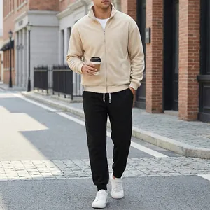 Tuta Sportiva Casual da Uomo Foderata in Pile Calda con Cerniera Giacca con Colletto in Piedi e Pantaloni Sportivi Autunno Inverno