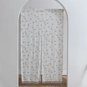 Korean Simple Floral Cotton Door Curtain Retro Pastoral Style Tassel Partition Noren For Living Room Kitchen Home Decor
