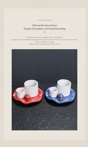 Detail view of two creative ceramic mushroom incense burners in vibrant red and blue