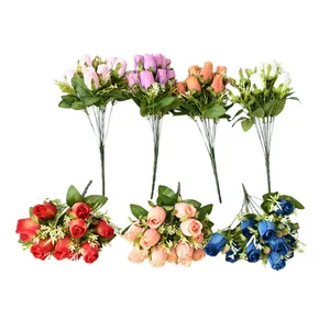 Siete ramos de rosas artificiales de 11 cabezas para decoración de bodas y hogar.