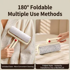 Versatile 180-degree foldable lint roller for efficient pet hair removal on clothes and bedding