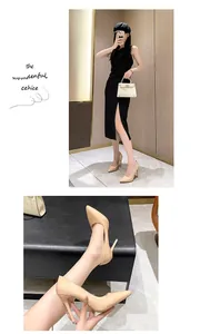 Elegant nude patent leather pointed toe high heels for professional or banquet wear