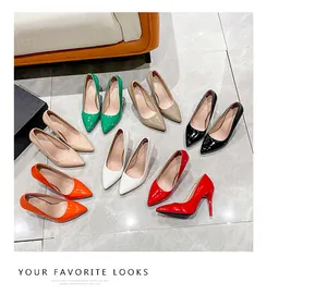 Pointed toe patent leather pumps in multiple colors featuring elegant stiletto heels
