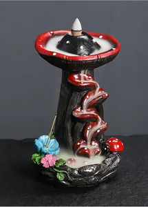 Detailed view of mushroom backflow incense burner showing a beautiful waterfall smoke effect