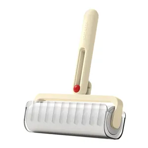 Portable cream white foldable lint roller with protective cover for pet hair removal