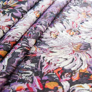 High-density purple floral jacquard tablecloth with thick woven texture for home decor