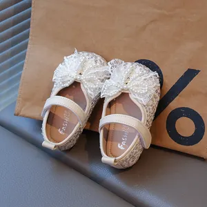 Zapatos de Princesa Mary Jane para Bebé Niña Lazo Lentejuelas Perla Artificial Encaje Brillantes Primeros Pasos Suela Blanda Zapatos de Fiesta