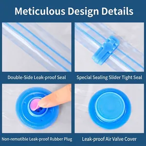 Sacs de rangement sous vide transparents pour literie avec valve bleue étanche