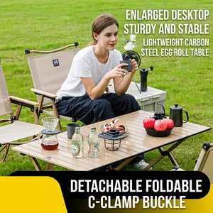 Portable Carbon Steel Folding Camping Table Set With Chairs Wood Grain Outdoor Picnic BBQ Stable Furniture