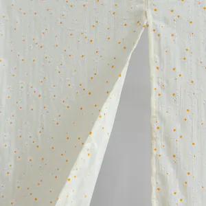 Elegant white Japanese door curtain with delicate daisy embroidery and soft vertical stripes