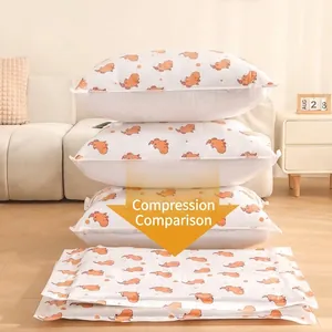 Large vacuum storage bag set for pillows and bedding with cute orange animal pattern