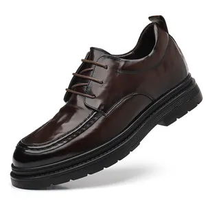 Scarpe derby da uomo in pelle marrone scuro di alta qualità con suole spesse e lacci