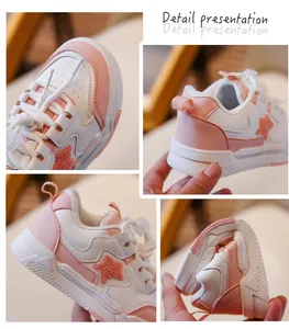 Vues détaillées de baskets roses et blanches pour filles avec semelle souple et motif étoile