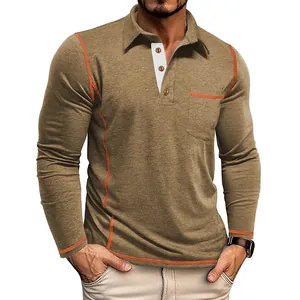 Gedetailleerde weergave van heren poloshirt met lange mouwen en contraststiksels