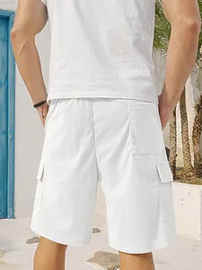 Close-up back view of men's white corduroy cargo shorts showing pockets and texture