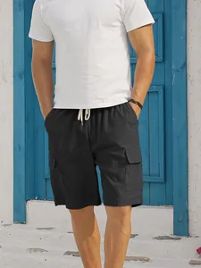 Premium men's summer black corduroy cargo shorts featuring drawstring waist and side pockets