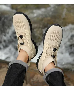 Detail of breathable quick-dry water shoes with non-slip sole in outdoor creek
